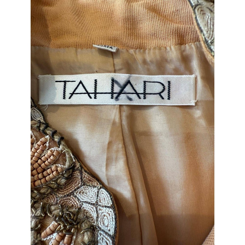 Vintage Tahari Beaded Collar Linen Blend Blazer Jacket Tan Beige Size 14 90s - Picture 2 of 8